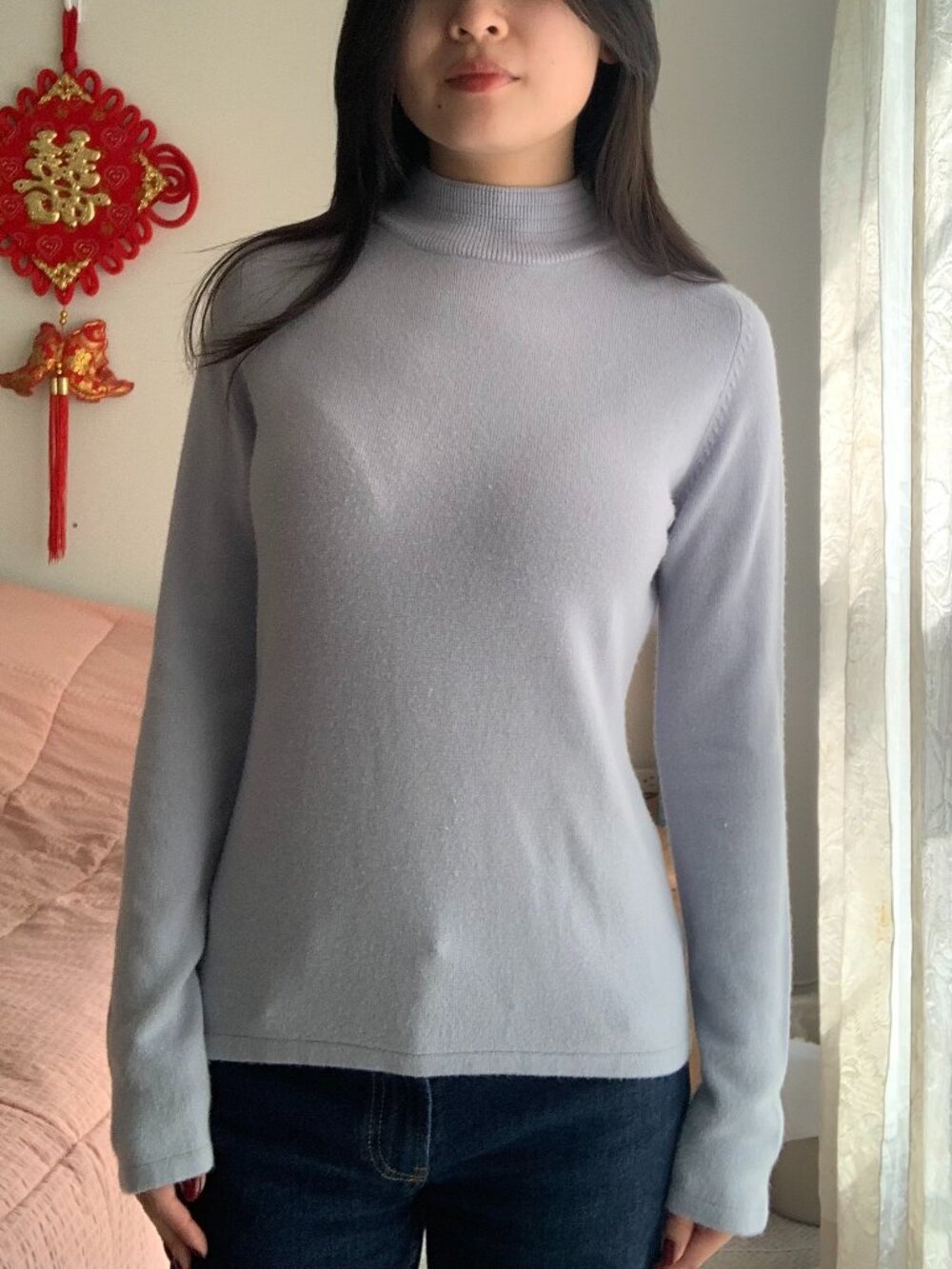 Baby Blue Faux-Cashmere Mock-Neck Sweater